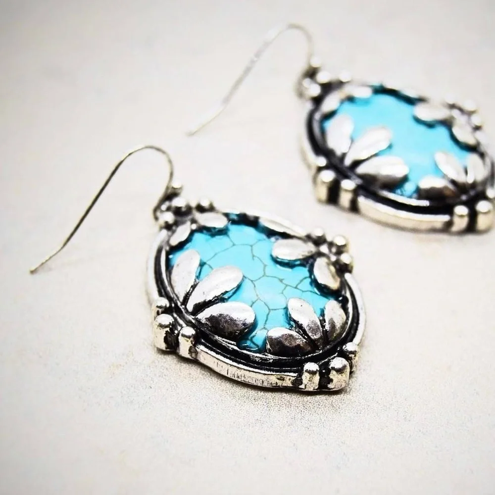Oval Shaped Boho Turquoise Earrings